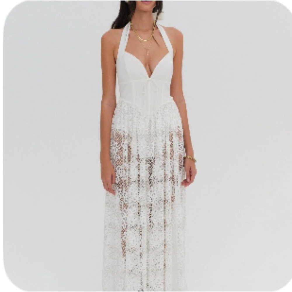 For Love And Lemons Sonnet White Lace Halter Dress